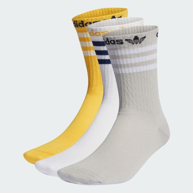 【adidas 愛迪達】襪子 中筒襪 運動襪 3雙組 CREW SOCK 3PP 黃白灰 IJ0729
