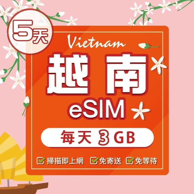 【環亞電訊】eSIM越南05天（每天3GB）原生網路(eSIM 24H自動發貨 免等待免換卡 原生網路 越南 越南網卡)