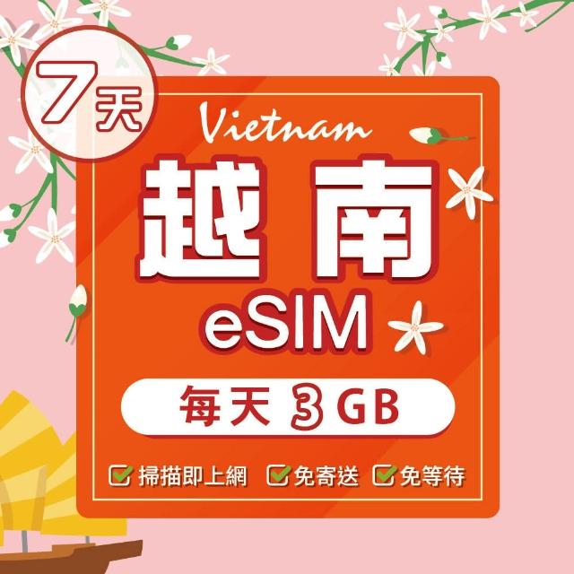 【環亞電訊】eSIM越南07天（每天3GB）原生網路(eSIM 24H自動發貨 免等待免換卡 原生網路 越南 越南網卡)