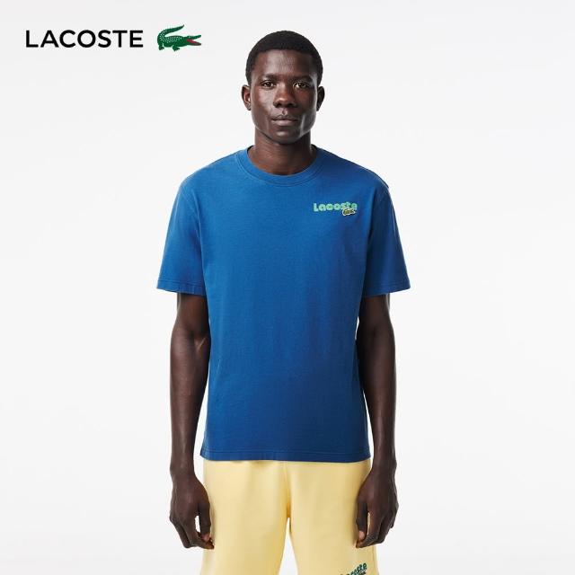 【LACOSTE】男裝-水洗效果Lacoste 印花短袖T恤(藍色)