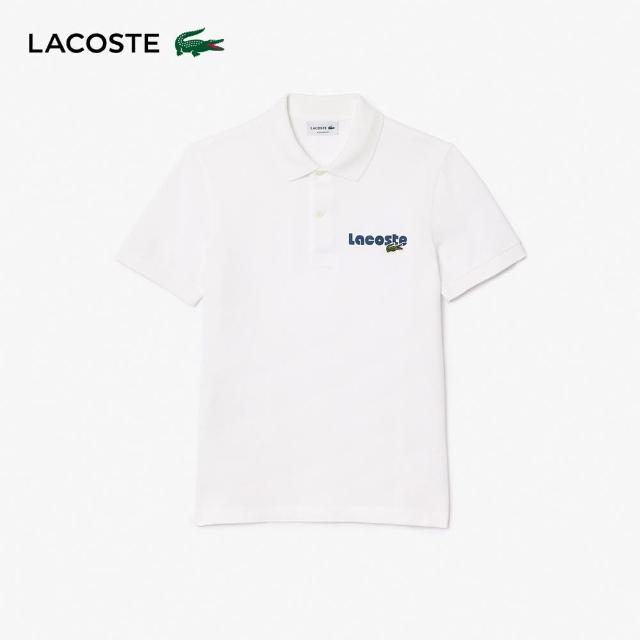【LACOSTE】男裝-印花LOGO棉質網眼布短袖Polo衫(白色)