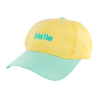 【HUGGER】文青撞色兒童棒球帽子 Hello黃綠色(背包童裝鴨舌帽透氣輕巧防曬)