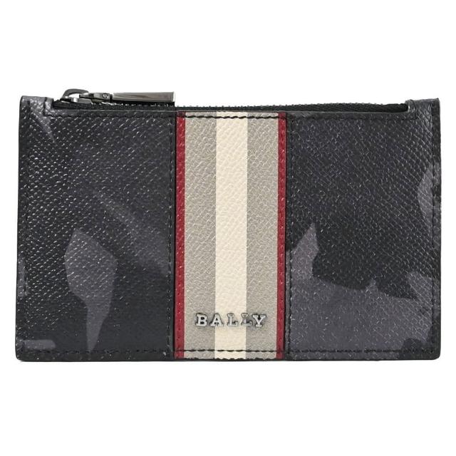 【BALLY】BABE 金屬LOGO迷彩雙色條紋5信用卡夾零錢包(黑灰)