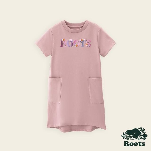 【Roots】Roots大童-繽紛花卉系列 花卉文字傘狀洋裝(粉色)