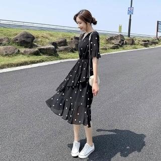 【*katieQ】黑色波點雪紡洋裝