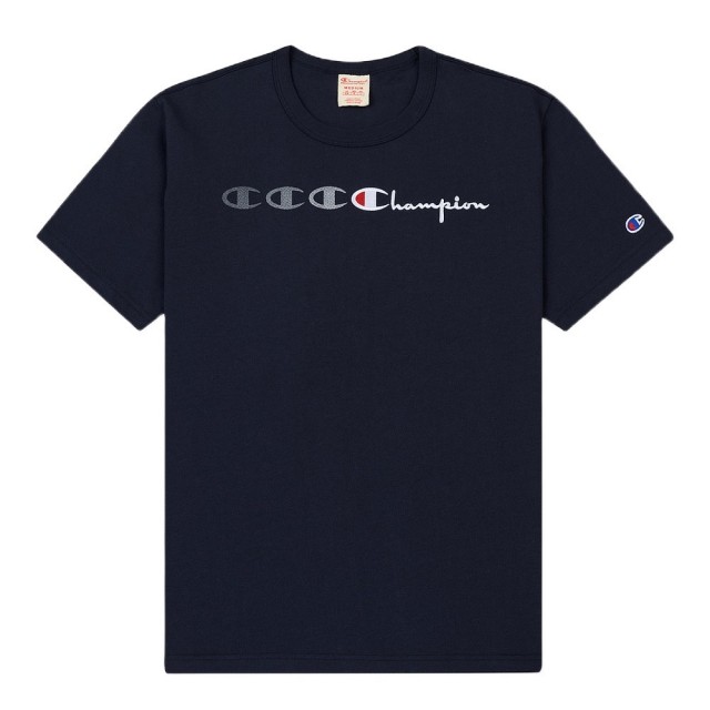 【Champion】champion 歐版 印刷電繡logo 短袖T恤 深藍色(歐版上衣 質感優良)