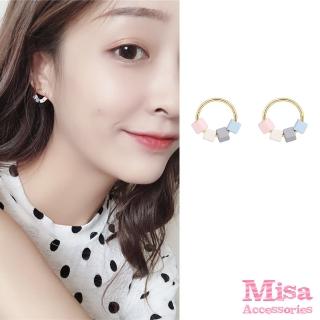 【MISA】韓國設計糖果色系彩色小方塊圓圈造型耳環(方塊耳環 圓圈耳環)