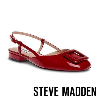 【STEVE MADDEN】BELARI 漆皮方扣前包繞踝涼跟鞋(紅色)