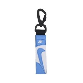 【NIKE 耐吉】鑰匙圈 Premium Key Holder 藍 白 皮革 勾勾 荔枝皮(N101104845-1OS)