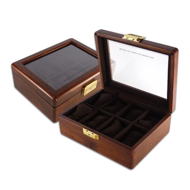 【手錶收藏盒】8格手錶收藏盒 方型扣鎖 金絲柚木 腕錶收藏盒 實木質感 - 深棕色(854-A08-LLWB816-DB)