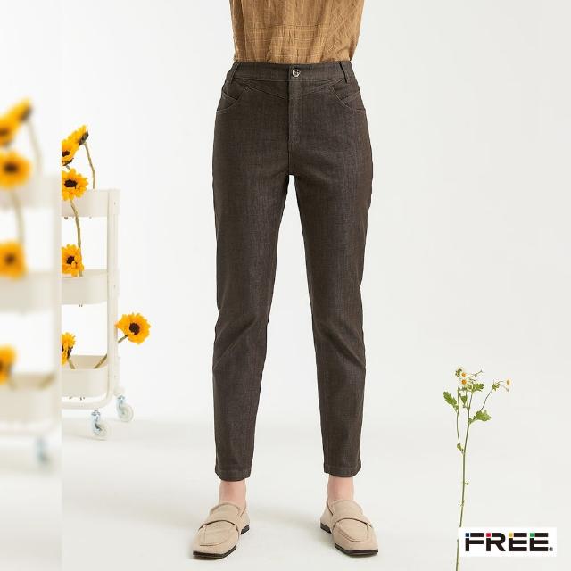 【FREE】彈性保暖紗棉窄管褲(深褐)
