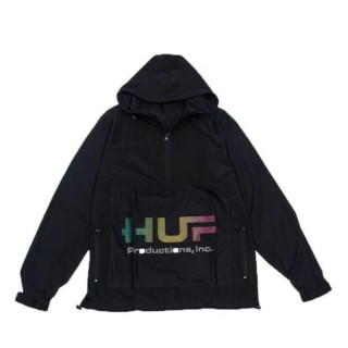 【HUF】風衣外套 夾克 半拉鍊 薄款防風 連帽衫 黑色(美國進口平行輸入 街頭滑板品牌)