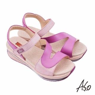 【A.S.O 阿瘦集團】A.S.O超能力氣墊雙色黏帶牛皮機能休閒涼鞋(桃粉紅)