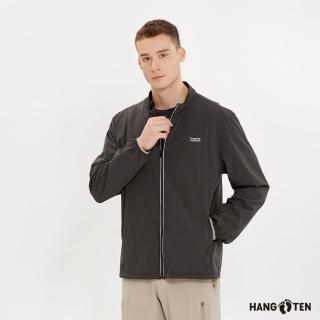 【Hang Ten】男裝-恆溫多功能-立領涼感防曬輕量彈性尼龍外套(黑)