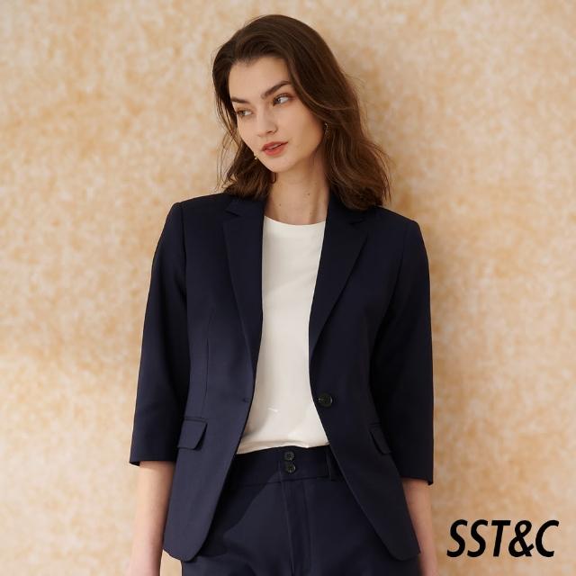 【SST&C 新品９折】藏青色方領七分袖西裝外套7162403007
