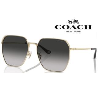 【COACH】亞洲版 時尚金屬大鏡面太陽眼鏡 典雅簡約設計 HC7165D 90053C 淡金框抗UV漸層灰鏡片 公司貨