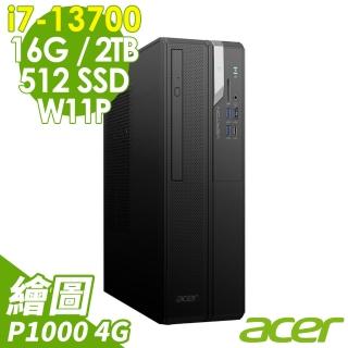 【Acer 宏碁】i7 P1000十六核商用電腦(VX2715G/i7-13700/16G/2TB HDD+512 SSD/P1000-4G/W11P)
