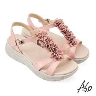 【A.S.O 阿瘦集團】A.S.O舒活美型水鑽花朵真皮休閒涼鞋(粉紅)