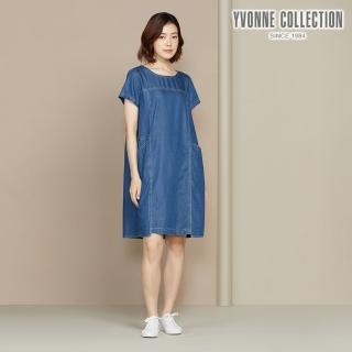 【YVONNE 以旺傢飾】天絲牛仔光澤短袖洋裝(藍)