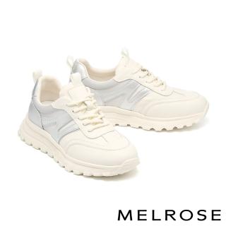 【MELROSE】美樂斯 簡約日常異材質拼接綁帶厚底休閒鞋(銀)