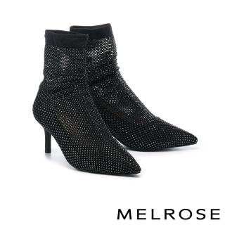 【MELROSE】美樂斯 華麗時髦晶鑽萊卡網布尖頭高跟鞋(黑)