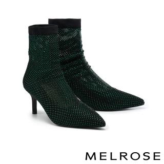 【MELROSE】美樂斯 華麗時髦晶鑽萊卡網布尖頭高跟鞋(綠)