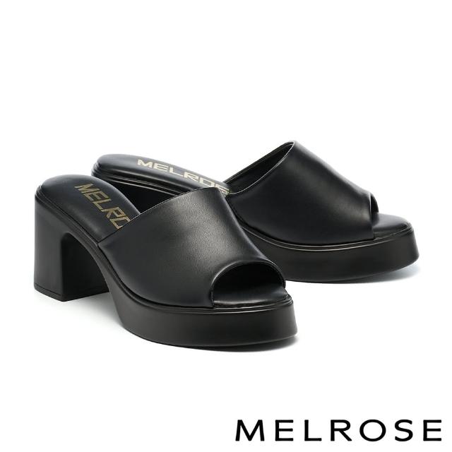 【MELROSE】美樂斯 簡約日常純色美型高跟拖鞋(黑)