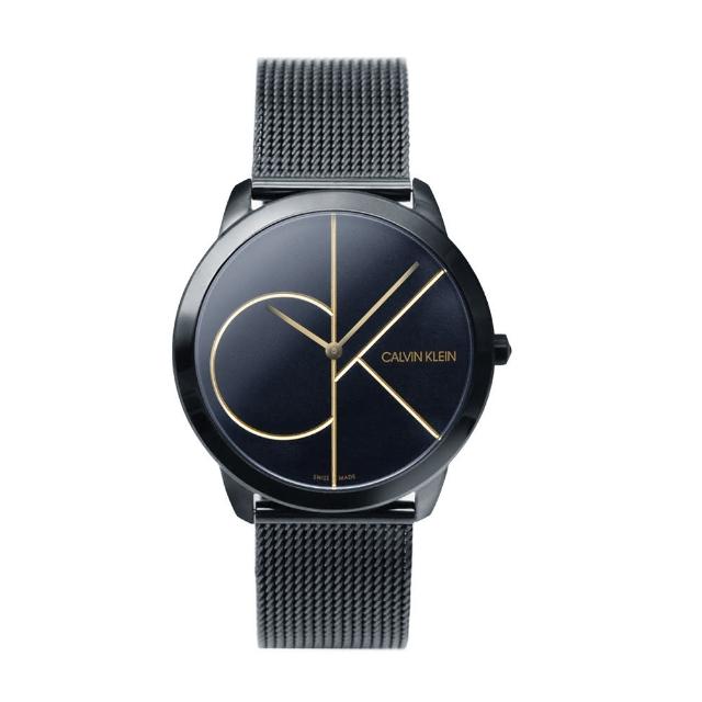 【Calvin Klein 凱文克萊】minimal系列 大CK 黑殼 黑面 簡約米蘭帶腕錶 情人節(K3M214X1)