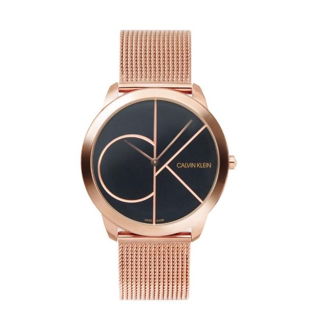 【Calvin Klein 凱文克萊】minimal系列 大CK 玫瑰金殼 簡約米蘭帶腕錶 情人節(K3M21621)