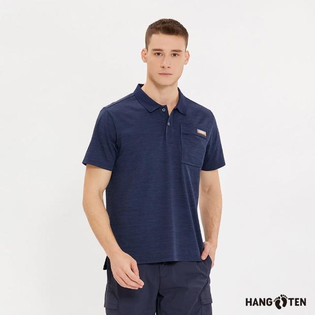 【Hang Ten】男裝-恆溫多功能-3M吸濕快乾機能口袋短袖POLO衫(丈青花紗)