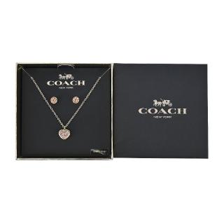【COACH】愛心玻璃水鑽項鍊+針式耳環(禮盒組)