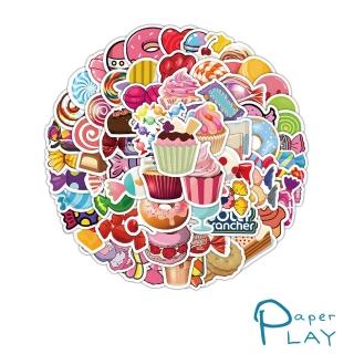 【Paper Play】創意多用途防水貼紙-創意卡通糖果甜點棒棒糖 100枚入(防水貼紙 行李箱貼紙 手機貼紙)