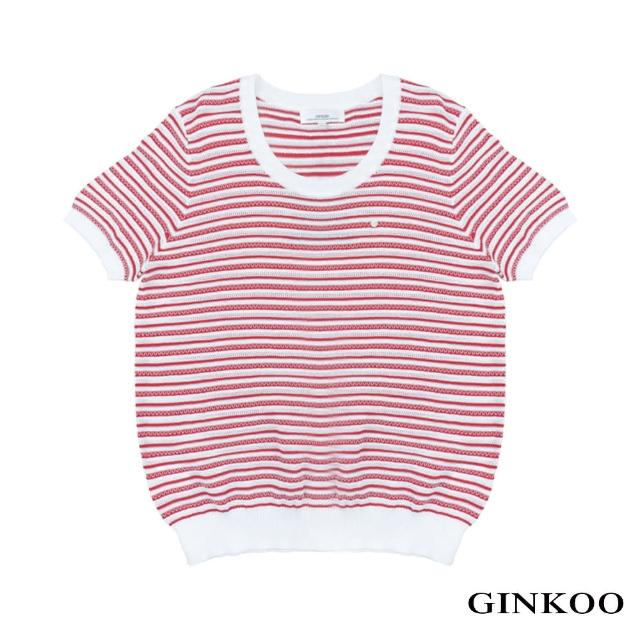 【GINKOO 俊克】雙色針織釦飾圓領上衣