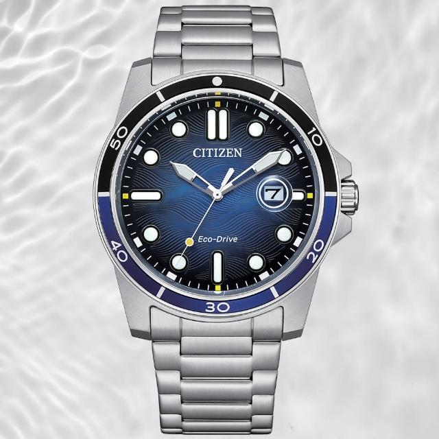 【CITIZEN 星辰】GENTS系列 海洋波紋 光動能腕錶 母親節 禮物(AW1810-85L)