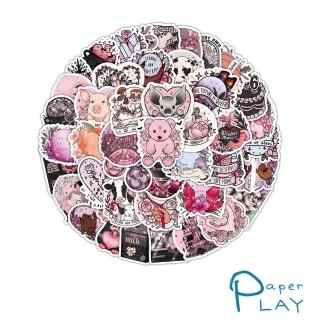 【Paper Play】創意多用途防水貼紙-粉色主題塗鴉 50枚入(防水貼紙 行李箱貼紙 手機貼紙 水壺貼紙)