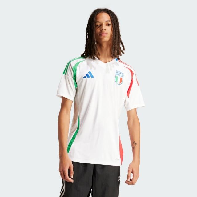 【adidas 愛迪達】短袖上衣 男款 義大利隊主題客場足球上衣 FIGC A JSY 白紅綠 IN0656