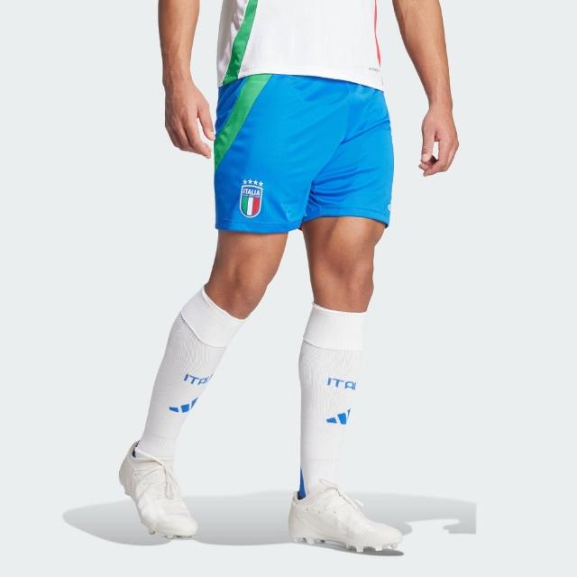 【adidas 愛迪達】短褲 男款 義大利 客場足球短褲 國際碼 FIGC A SHO 藍 IQ0486