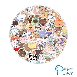 【Paper Play】創意多用途防水貼紙-可愛兔子小熊卡通圖樣 60枚入(B款)