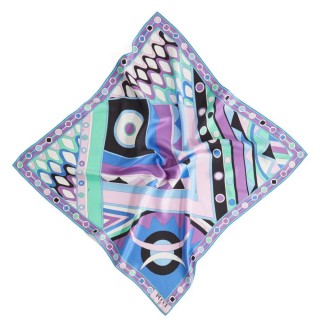 【Pucci】時尚流行紫幾何圖絲巾(藍)