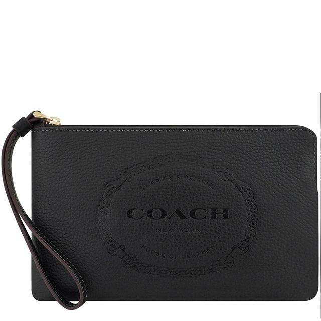【COACH】荔枝紋皮革手拿包-大型/黑色(買就送璀璨水晶觸控筆)