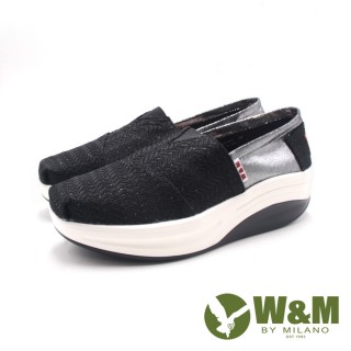 【W&M】女 BOUNCE編織輕量增高厚底休閒鞋 女鞋(黑色)