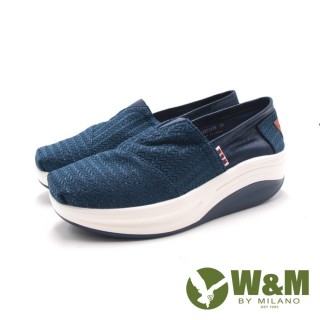 【W&M】女 BOUNCE編織輕量增高厚底休閒鞋 女鞋(藍色)