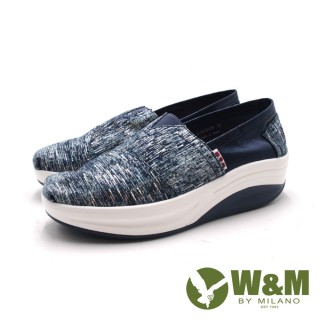 【W&M】女 BOUNCE絲線輕量增高厚底休閒鞋 女鞋(深藍色)