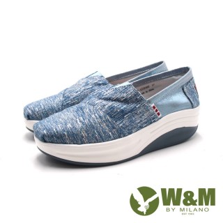 【W&M】女 BOUNCE絲線輕量增高厚底休閒鞋 女鞋(淺藍色)