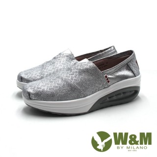 【W&M】女 BOUNCE減壓氣墊款 增高厚底休閒鞋 女鞋(銀灰色)