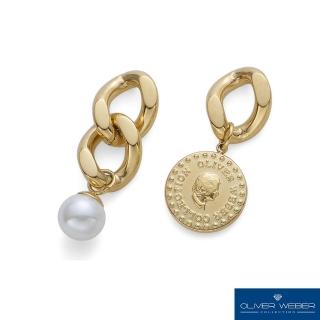 【OLIVER WEBER】鍊條珍珠金幣耳環(奧地利設計師品牌)