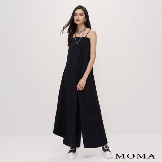 【MOMA】休閒素面吊帶寬褲(黑色)