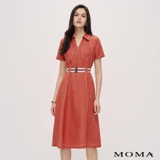 【MOMA】自然亞麻｜法式優雅亞麻洋裝(橘色)