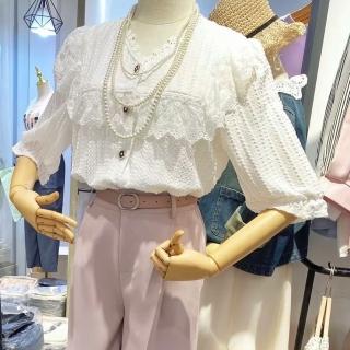 【BBHONEY】夢幻古典蕾絲編織短袖襯衫(S-XL)