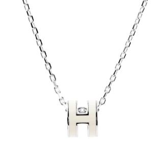 【Hermes 愛馬仕】Mini Pop H pendant 立體橢圓簍空項鍊(白/銀色)